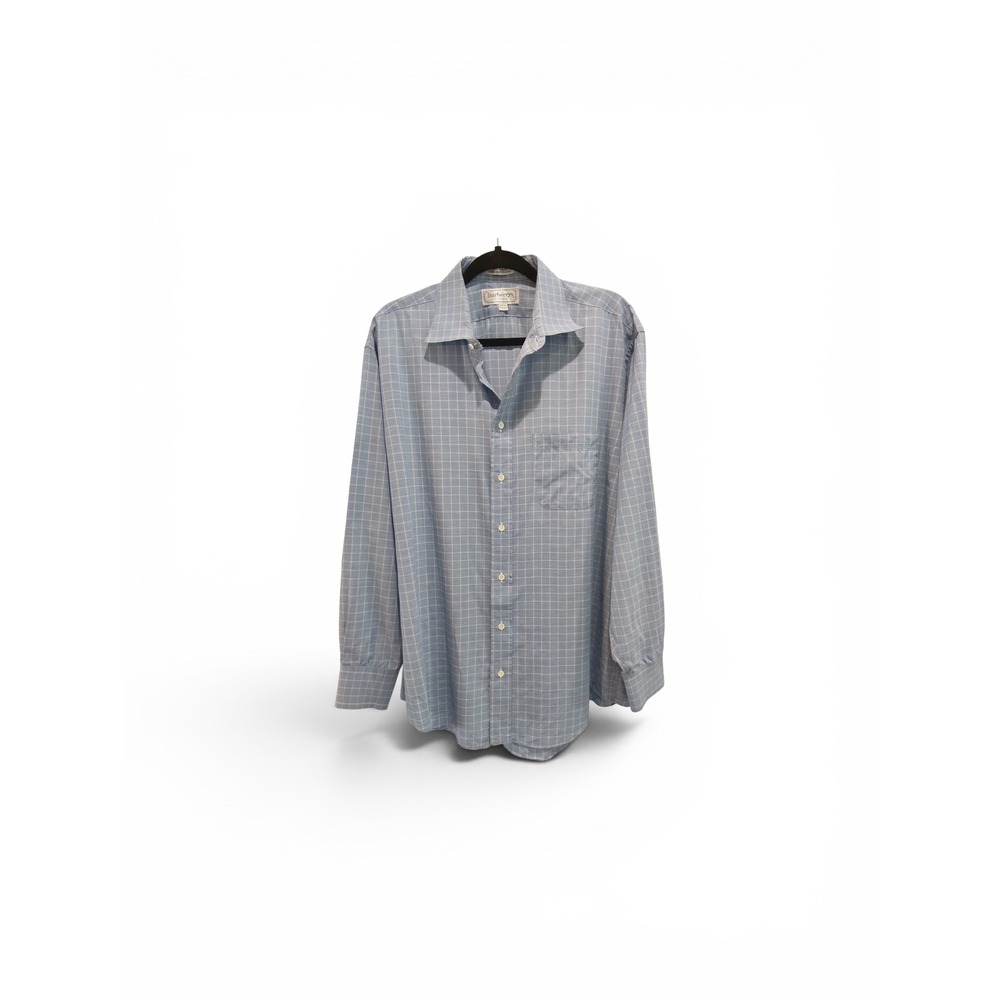 Burberrys of London Mens Blue Grid Check Cotton Button Down Shirt 17.5-34 USA